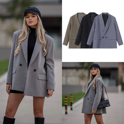 Maivah Solid Loose-Fit Double-Breasted Blazer
