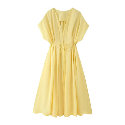 Maivah Vintage Draped V-Neck Midi Dress