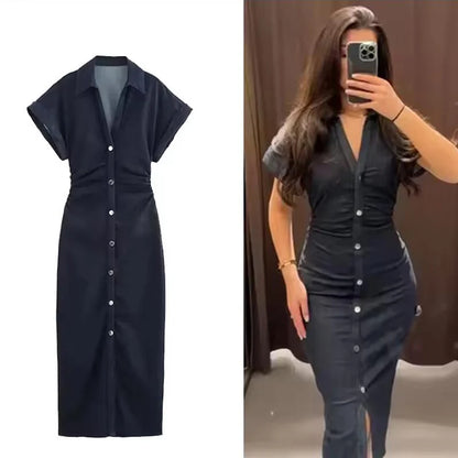 Maivah Casual Denim Midi Dress